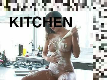 Dazzling Brunette Jamie Graham Playing Naked in the Kitchen