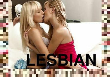 Two hot lesbians make out and finger each other's tight pussies