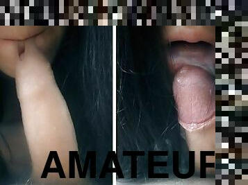 amatør, blowjob, cumshot, hjemmelaget, svelging, pov, facial, cum, brunette, pikk