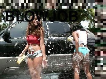 Car Wash Ass With Sweet Big Cock Blowjobs Foursome