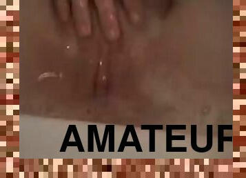 Teen brunette Masturbating Her Pink Shaved Pussy While Taking A Bath