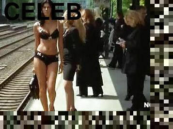 Gorgeous Brunette Waiting For The Train In Her Sexy Lingerie