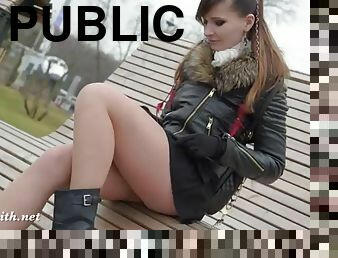 Jeny smith in seamless pantyhose in public