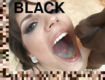 Flooding her mouth with cum from his huge black cock