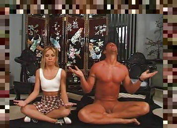 He tries to meditate with the hot blonde but he just wants to fuck her