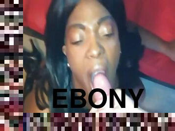 Ebony pornstar swallows cum after taking a white cock up her anal