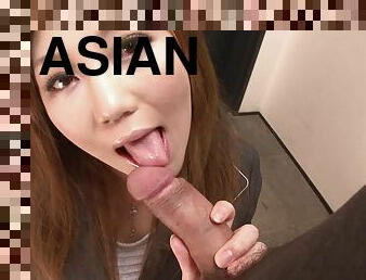 Hot Asian office bitch sucking the dick so violently