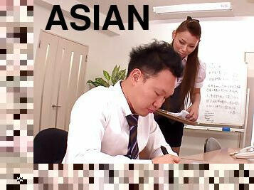 Asian office girl goes out of her way to please her boss