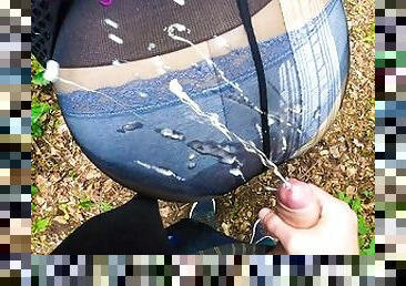 she fills her pantyhose with piss and cum in a public park