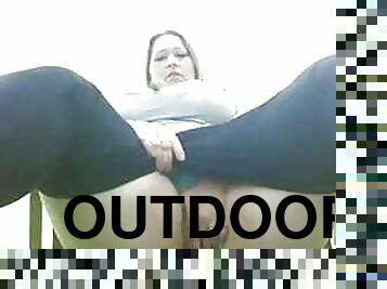 Fat Woman masturbates outdoors