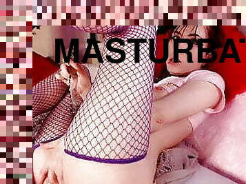 masturbation, fitta-pussy, kvinnligt-sprut, tonåring, leksak, fingerknull, tight, dildo, vått, brunett