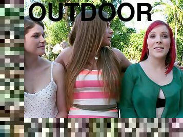Outdoors lesbian FFF threesome with gorgeous star Lara Brookes