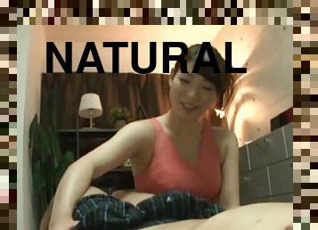 Quickie fucking on the floor with a natural boobs Asian girl