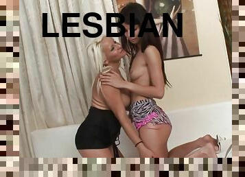 lesbian Betty Stylle and older Ginna Brigitta fuck each others pussies with a dildo and enjoy orgasm
