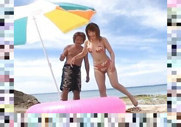 Horny Japanese girl Kyoko Fukazawa enjoys having sex on the beach