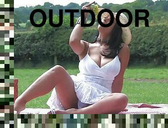 Outdoors solo video of cute MILF Danica Collins masturbating