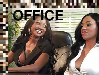 An office meeting turned into a steamy interracial group sex