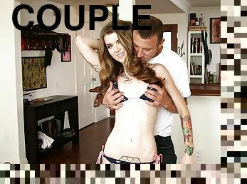 Tattooed couple gets wild in a hardcore scene in the living room