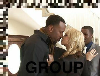 A group of black guys team up to gangbang a wild white girl