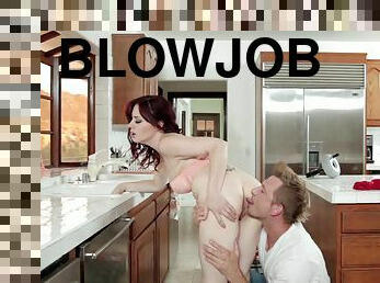 Hot plumber fixes the pipes of the sexy redheadhed chick