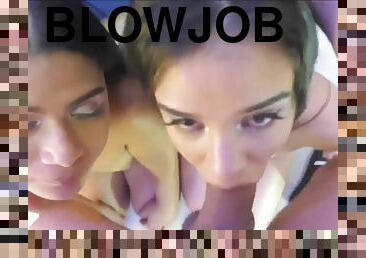 Two Sexy Chicks Blowjob One Guy