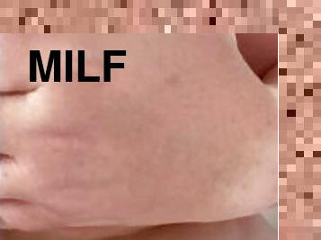 Desperate horny milf, sucking my own big milf nipples