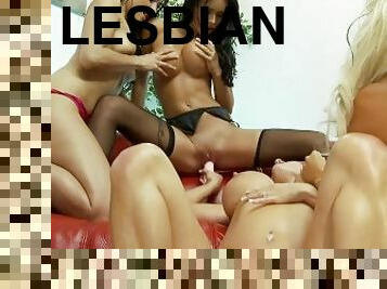 Horny blonde engage in hot lesbian sex with three employees at the beauty salon
