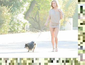 Sexy Kennedy loves walking her dog out naked