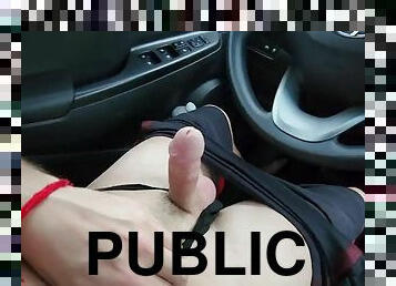 Rimming a hard cock in the car on a public beach - precum