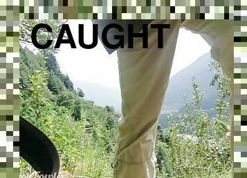 Pissing on walking trail in mountains, Caught by a guy passing by - Angel Fowler
