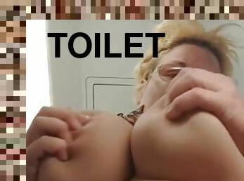 Touch myself at the airport and play with my pussy at the aircraft toilet