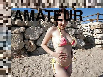 Amateur model shows off a daring bikini