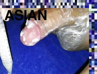 asiatisk, masturbation, cumshot, avrunkning, juckande, sprut, tight, massiv, liten, kuk