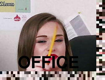 CFNM Euro babe sucking off sub in office while instructed