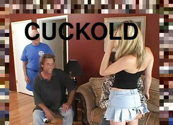 Blonde Porn star in miniskirt enjoys Hardcore banging in cuckold scene