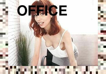 Cute Redhead in Office teases you with her small PERKY TITS while you WANK your COCK!