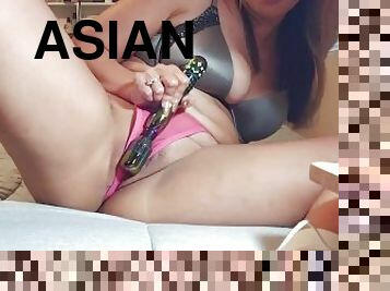 Asian girl triple cums touching herself