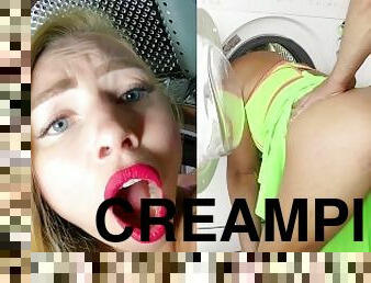 She stuck in the washing machine and got Ass Fucking and creampie JessiJek