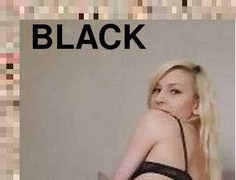 Petite Blonde Shows Off Plug in Sexy Black Lingerie