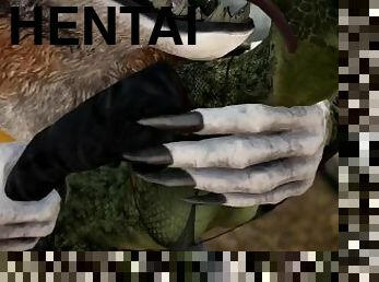 Argonian has fun with a werewolf Skyrim porn 3D monster Hentai