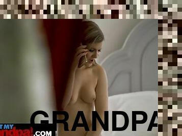Dirty Old Grandpa Takes Advantage Of His Sexy Step Granddaughter And Fills Her Mouth With Hot Jizz