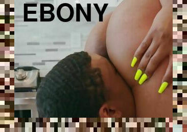 Short BBC guy pussyfucks Ebony plumper MILF in kitchen