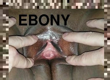 Tight ebony pussy spread wide open!