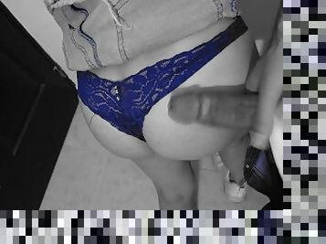 I´M WEARING BLUE LACE PANTIES UNDER MY DENIM SKIRT AND I LOVE HE CUM IT