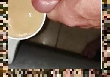Prepping wife coffee with fresh cum and frozen cum cubes