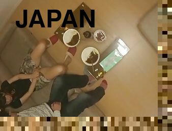 Japanese housewife getting throbbed doggystyle on a couch after dinner