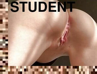 young student masturbates while no one is at home