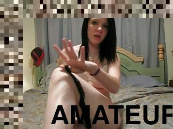 Amateur Brunette Nympho Pleasures Her Shaved Pussy On Webcam