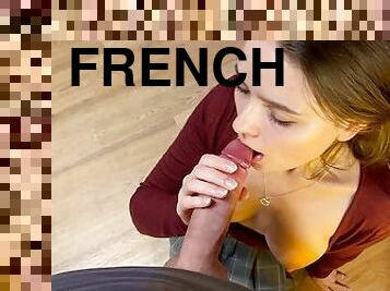 The French girl shows her in a BLOWJOB and swallows all the sperm