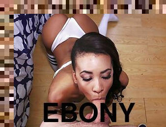 Stunning slender ebony babe twerks while riding a white cock